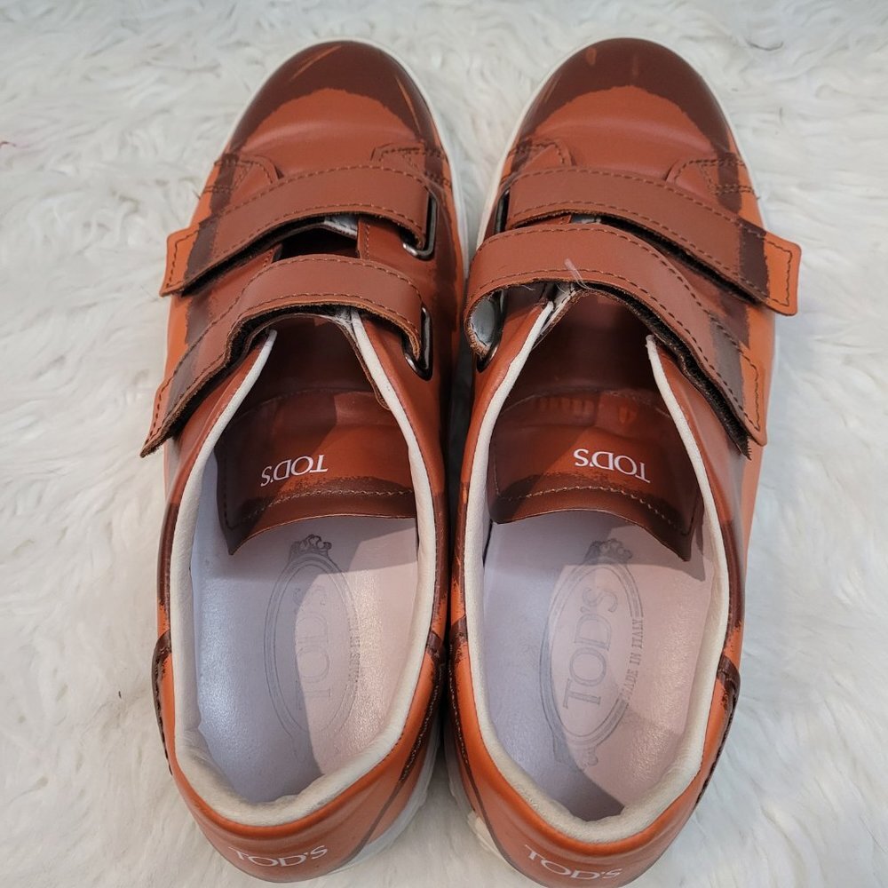 Tod's Men's Orange Printed Leather Double Strap Low Top Sneaker Mens Size 9 - Picture 8 of 11